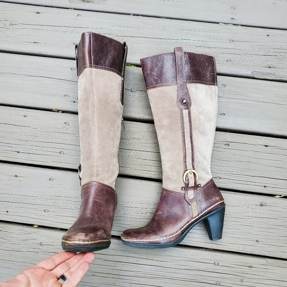 Naturalizer N5 Dayton Dandy Brown Leather Tan Suede Tall Equestrian Riding Boots